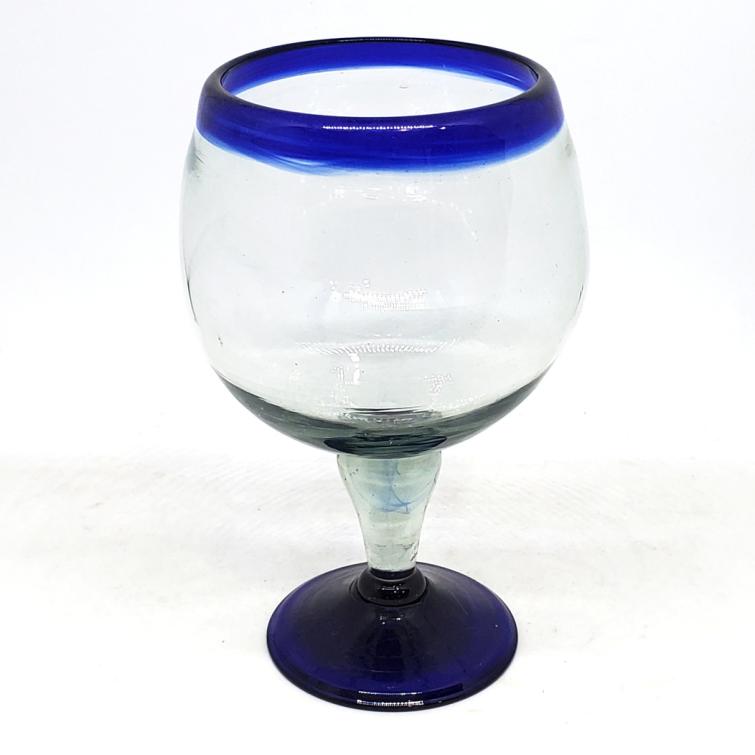 MEXICAN GLASSWARE / Cobalt Blue Rim 24 oz Shrimp Cocktail Chabela Glasses (set of 6) / These 'Chabela' glasses are used all over Mexican beaches to serve cold shrimp cocktail or Micheladas. Their name comes from a woman named Chabela, whose exhuberant curves were similar to those in the glass.